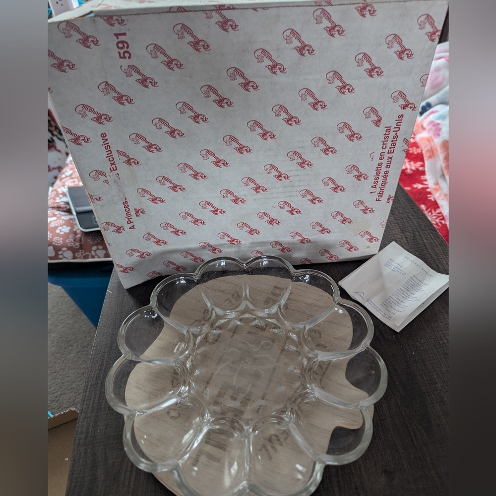 Princess House Fantasia Fine Crystal Glass Deviled Egg Plate 10"